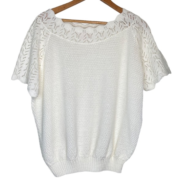 Vintage Tops Vintage Haband Scalloped Short Sleeve Crochet Knit